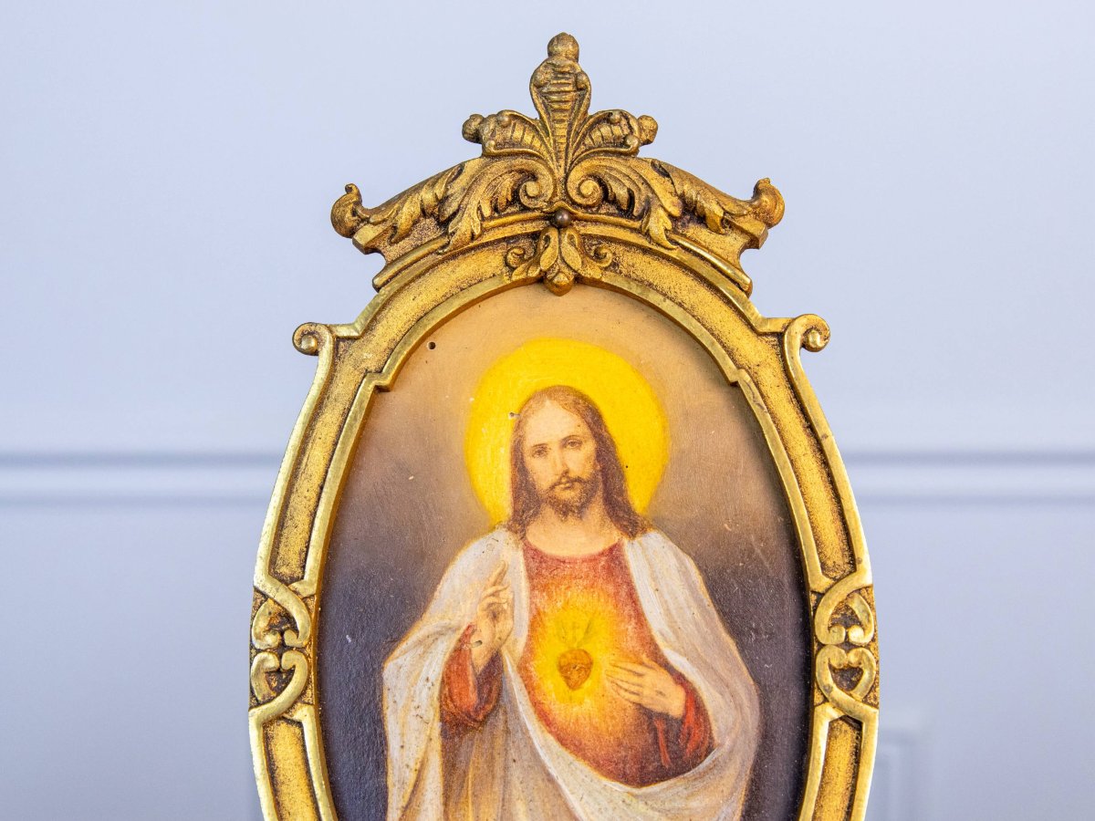 Ancienne peinture Jésus Sacré-cœur-photo-3
