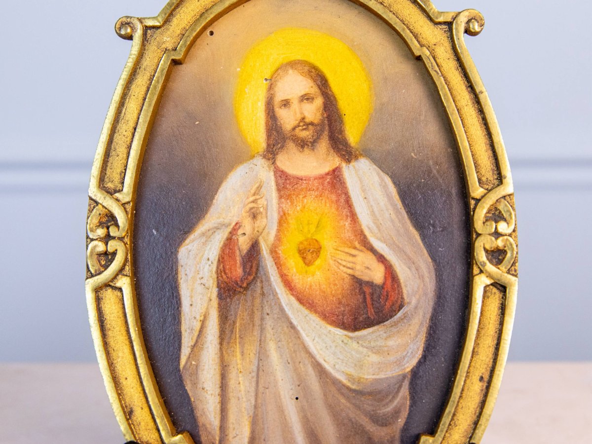 Ancienne peinture Jésus Sacré-cœur-photo-1