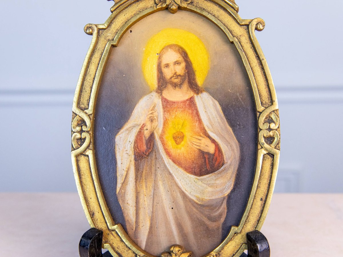 Ancienne peinture Jésus Sacré-cœur-photo-3