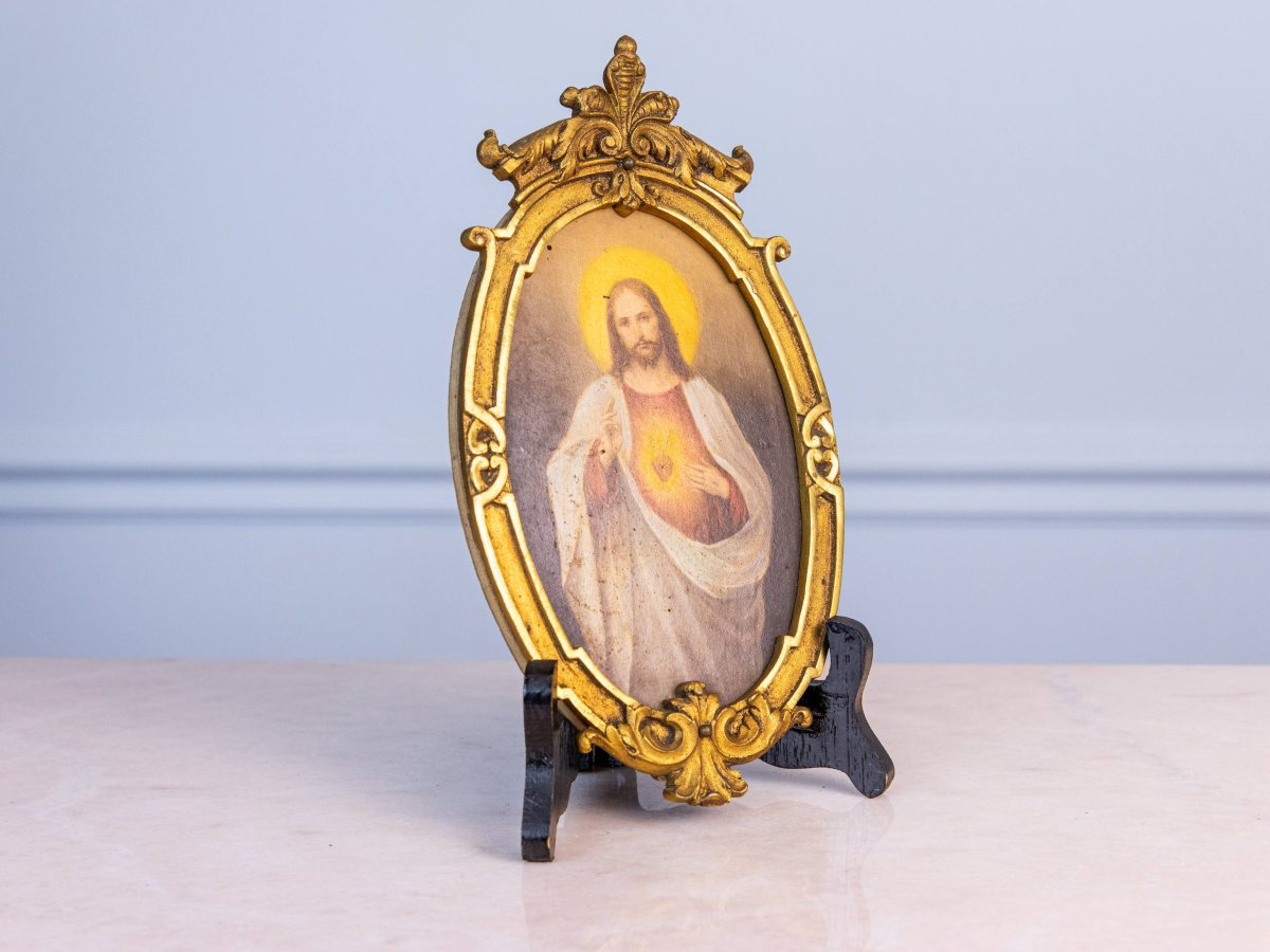 Ancienne peinture Jésus Sacré-cœur-photo-6