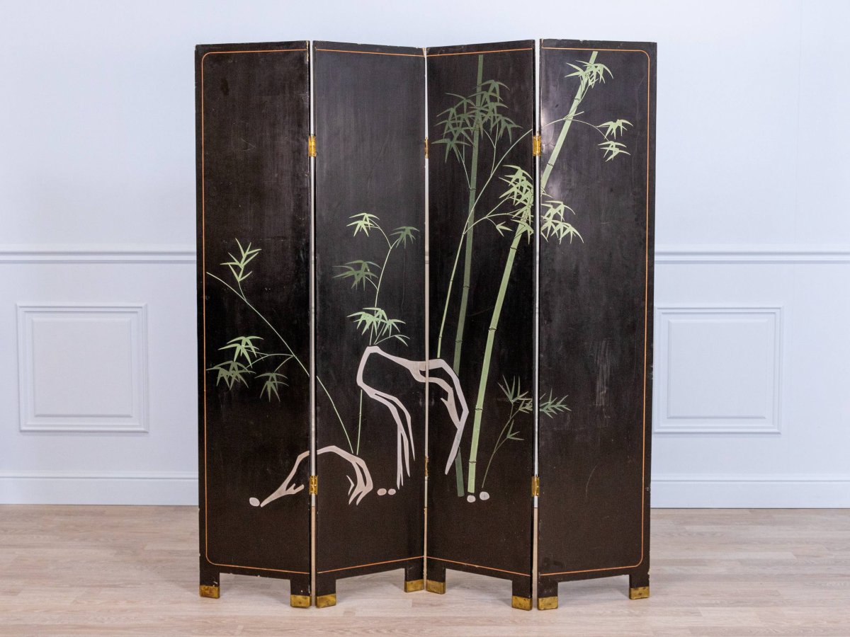 Wooden Screen Decorated With Coromandel Lacquer, China, Early 20th Century-photo-2