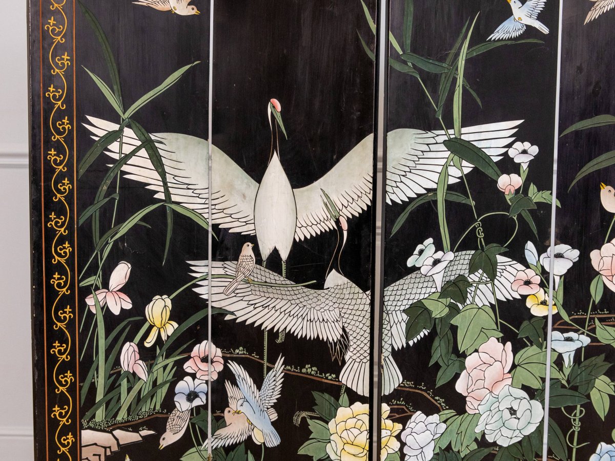 Wooden Screen Decorated With Coromandel Lacquer, China, Early 20th Century-photo-1