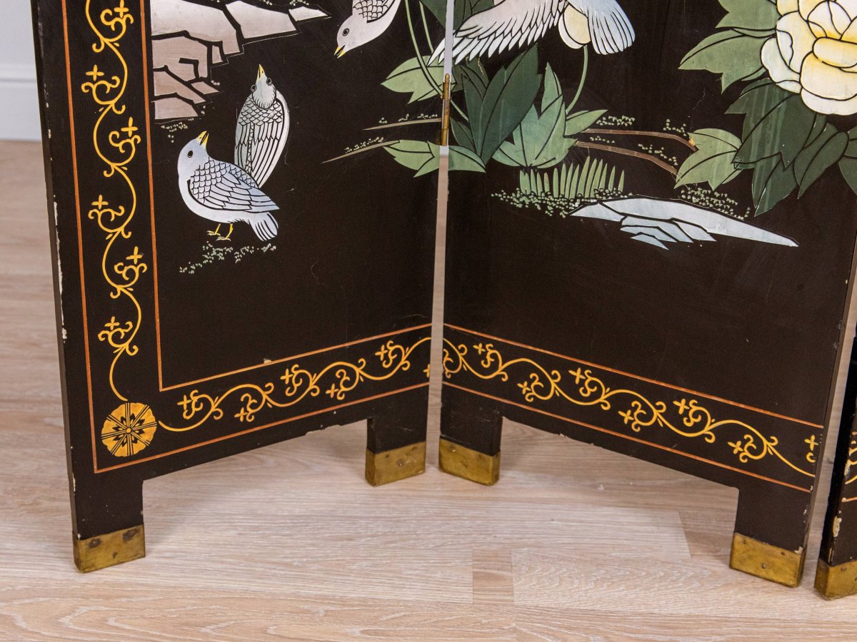 Wooden Screen Decorated With Coromandel Lacquer, China, Early 20th Century-photo-8