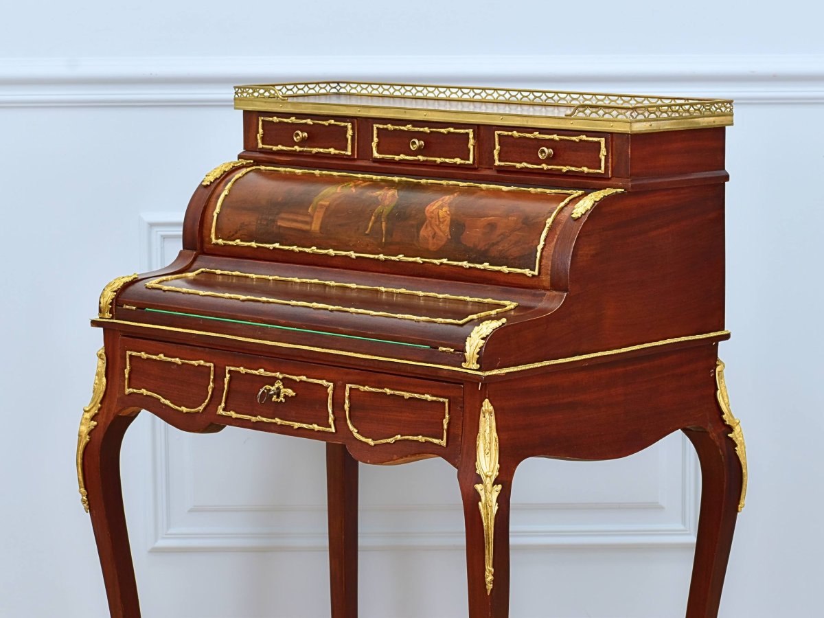Napoleon III Donkey-back Desk, Louis XV Style Cylinder Secretary-photo-3