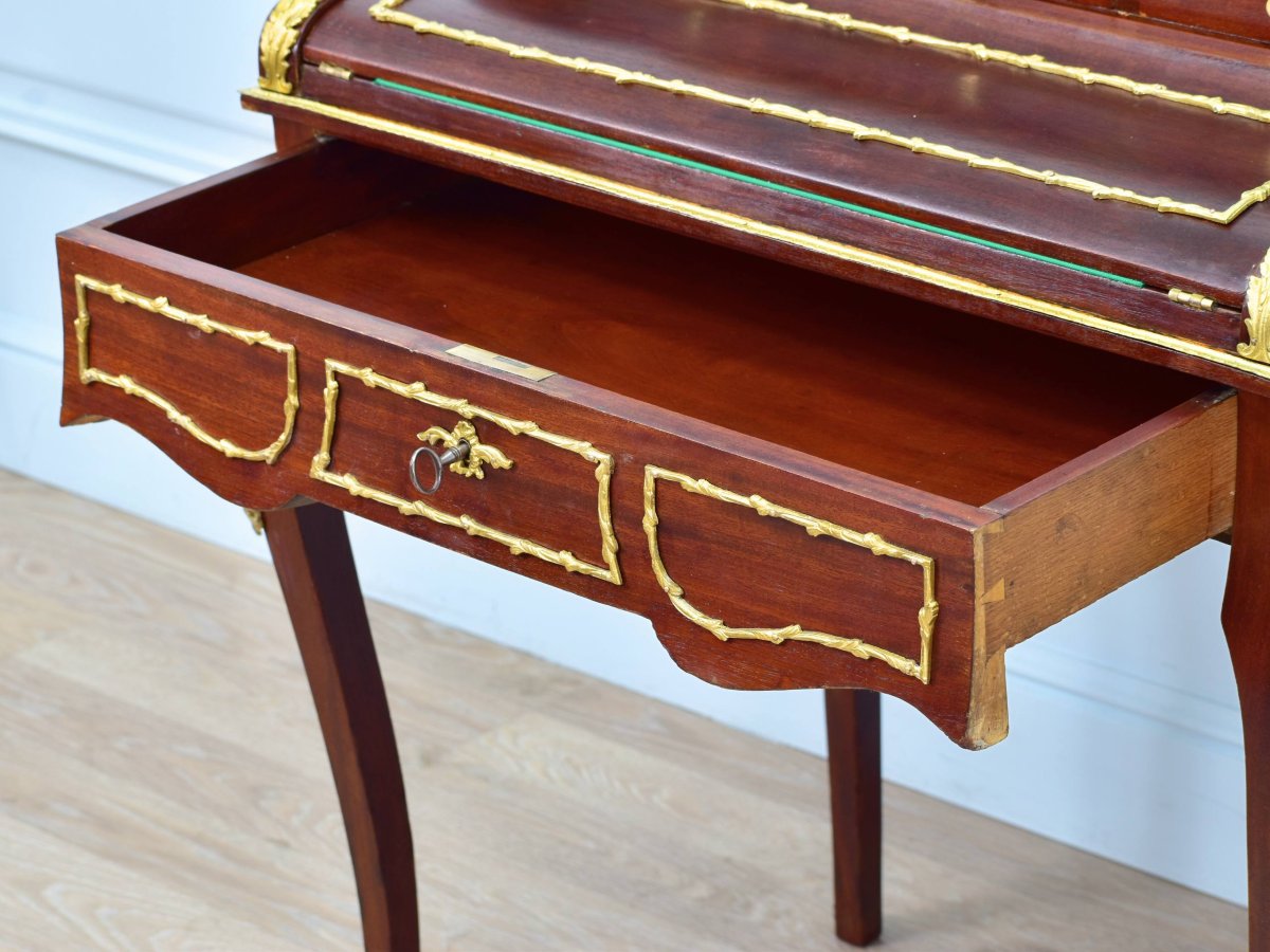 Napoleon III Donkey-back Desk, Louis XV Style Cylinder Secretary-photo-6