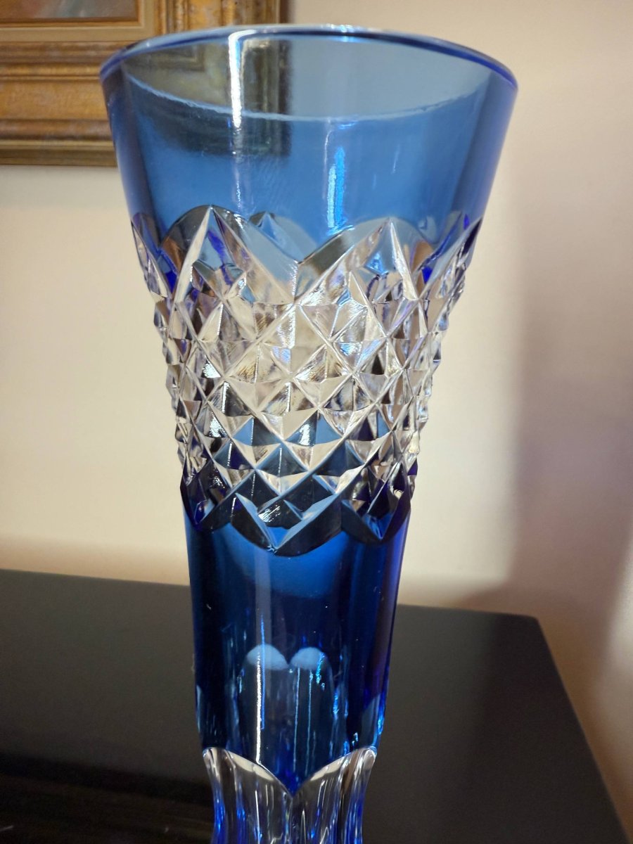 Val Saint Lambert Crystal Vase, Soliflore, Rich Cut-photo-2