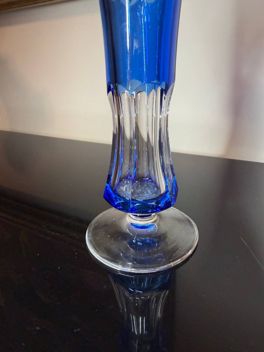 Val Saint Lambert Crystal Vase, Soliflore, Rich Cut-photo-5