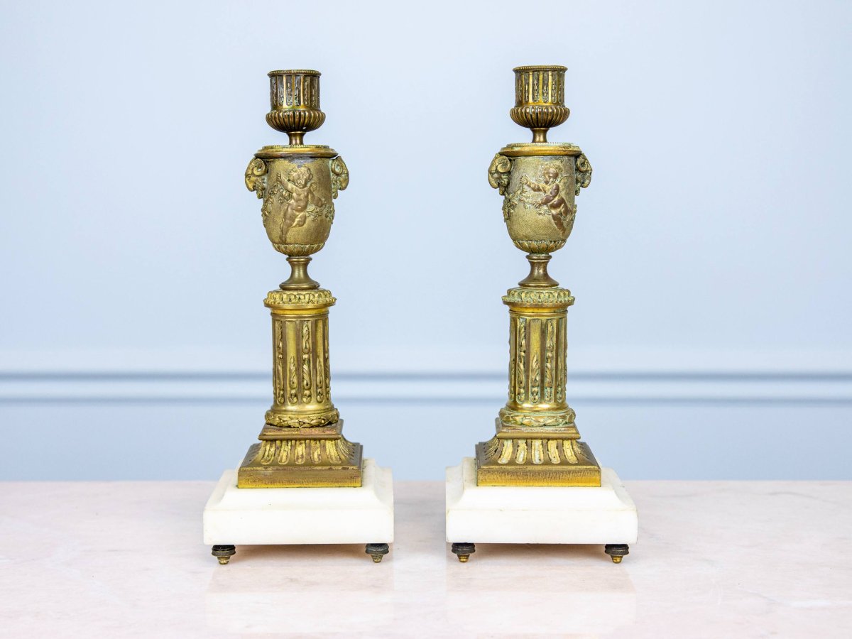 Pair Of Bronze Candlestick Cassolettes-photo-2