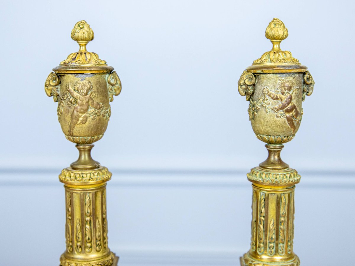 Pair Of Bronze Candlestick Cassolettes-photo-3