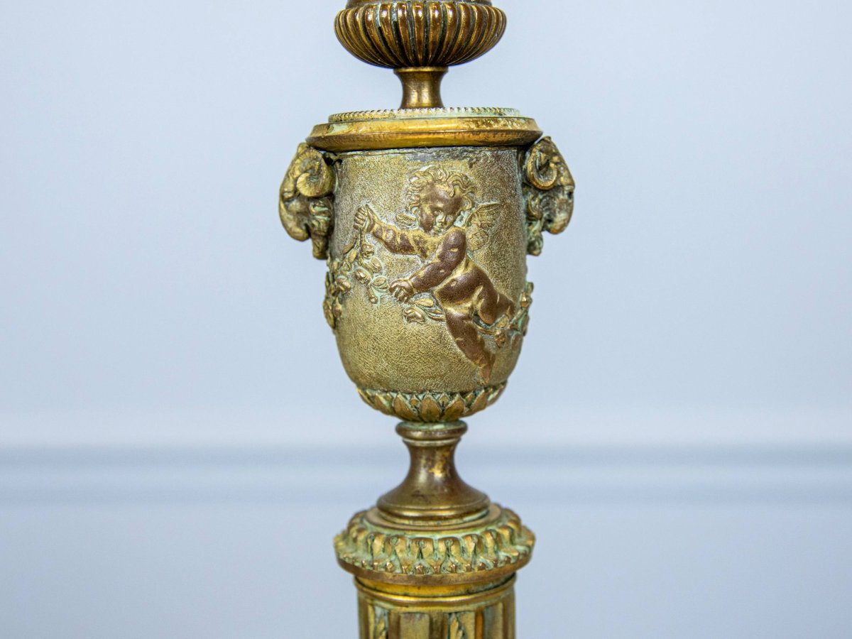 Pair Of Bronze Candlestick Cassolettes-photo-3