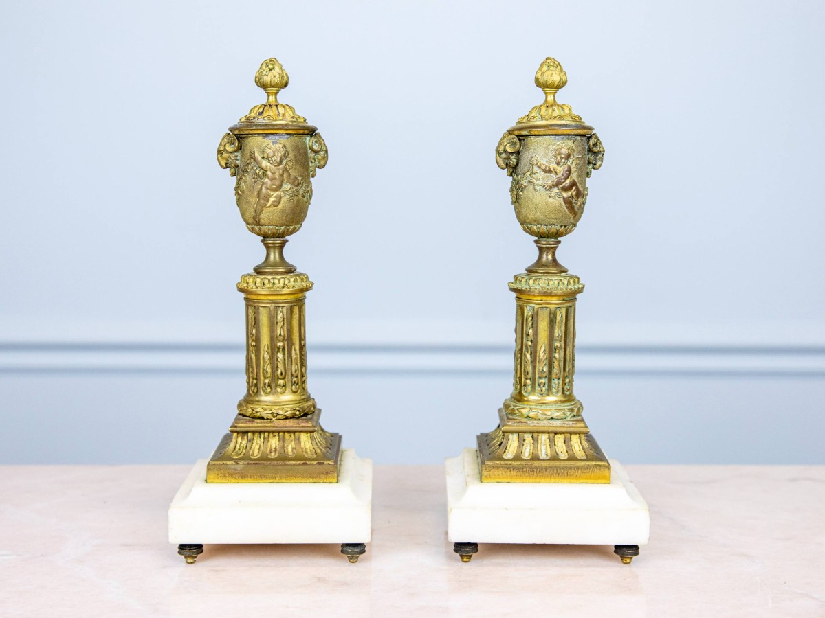 Pair Of Bronze Candlestick Cassolettes