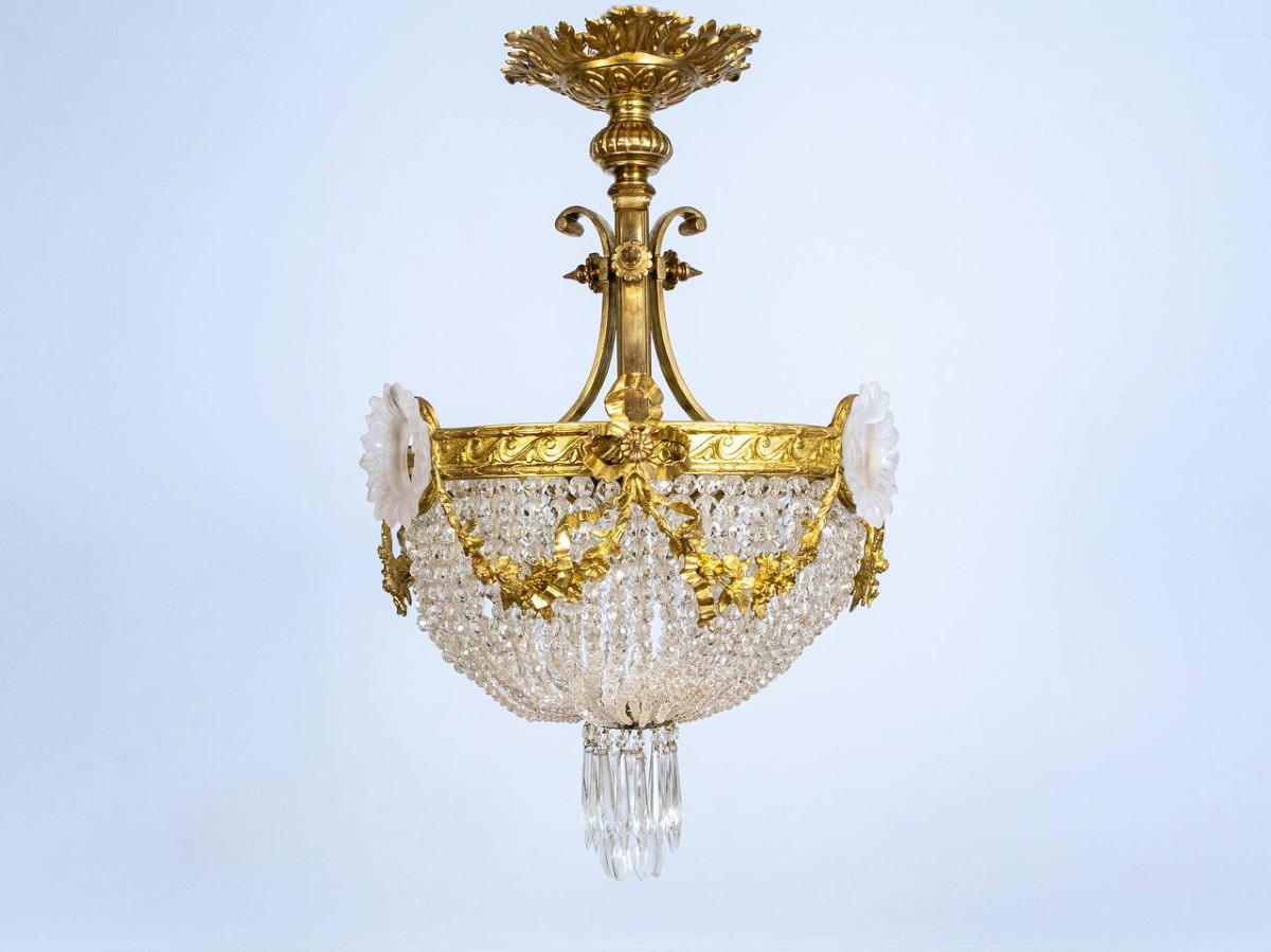 Louis XVI Style Chandelier, Bag Of Pearls, Basket