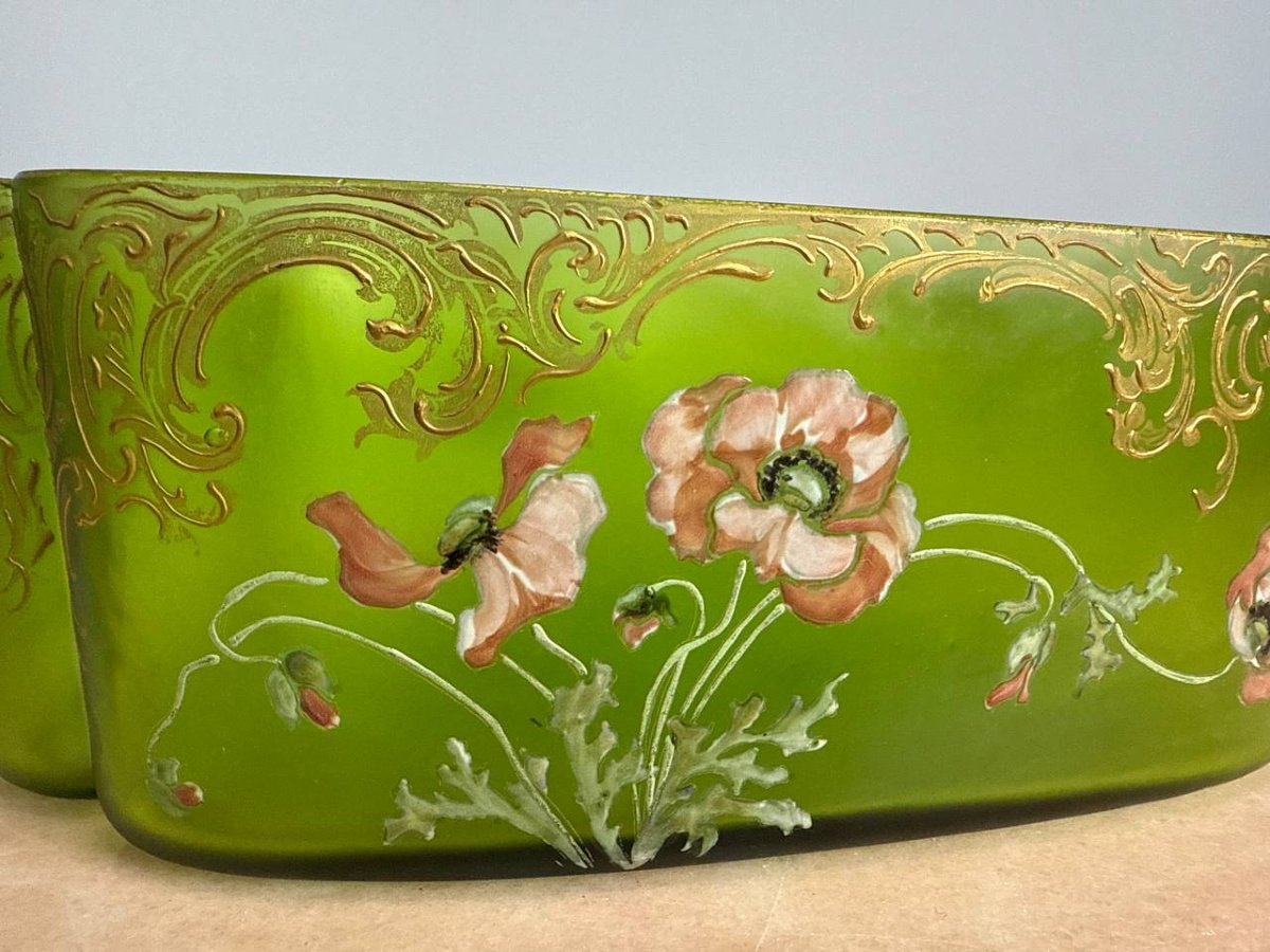 Legras Montjoye Saint-denis Phoenicia Vase, Enameled Glass, Poppies, Art Nouveau-photo-3