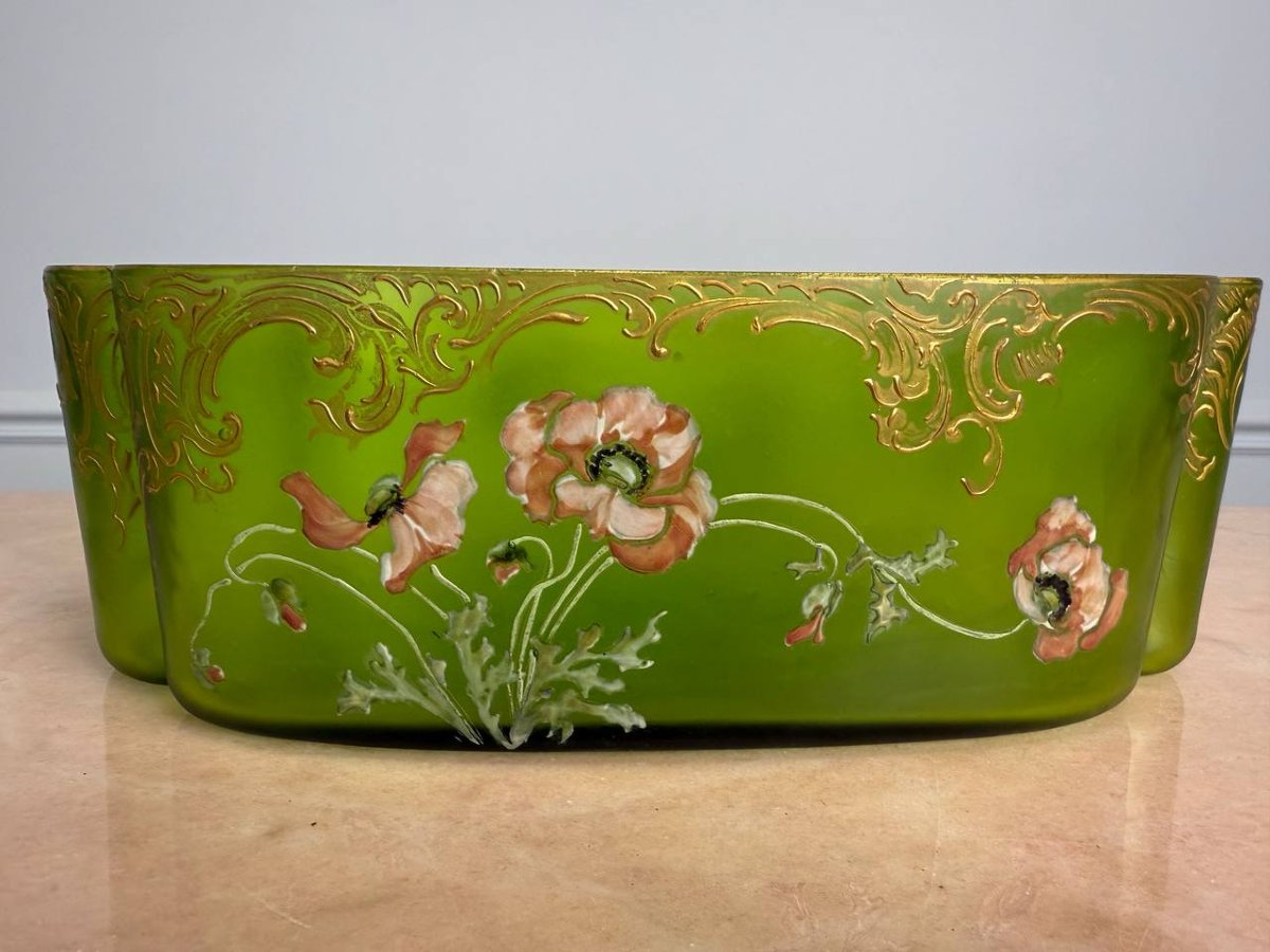 Legras Montjoye Saint-denis Phoenicia Vase, Enameled Glass, Poppies, Art Nouveau-photo-5