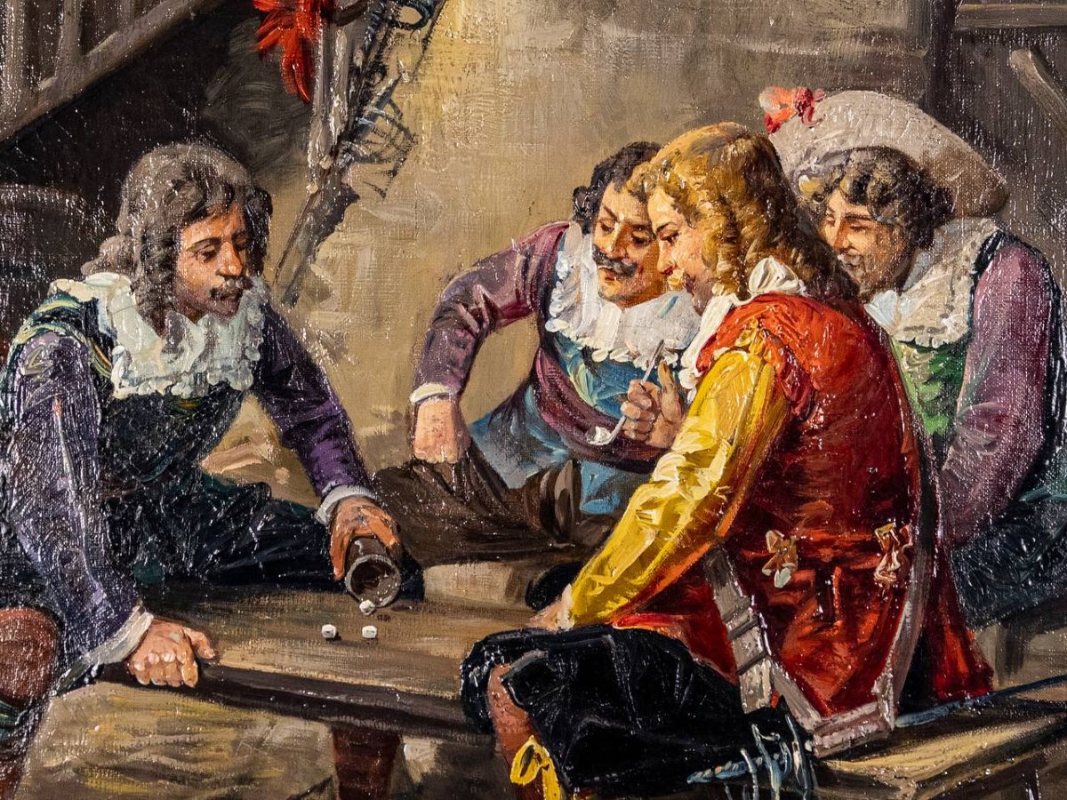 MOUSQUETAIRES JOUANT AUX DÉS, LUIGI GIORGIO BALDERO, XIXE SIÈCLE, ITALIE-photo-2