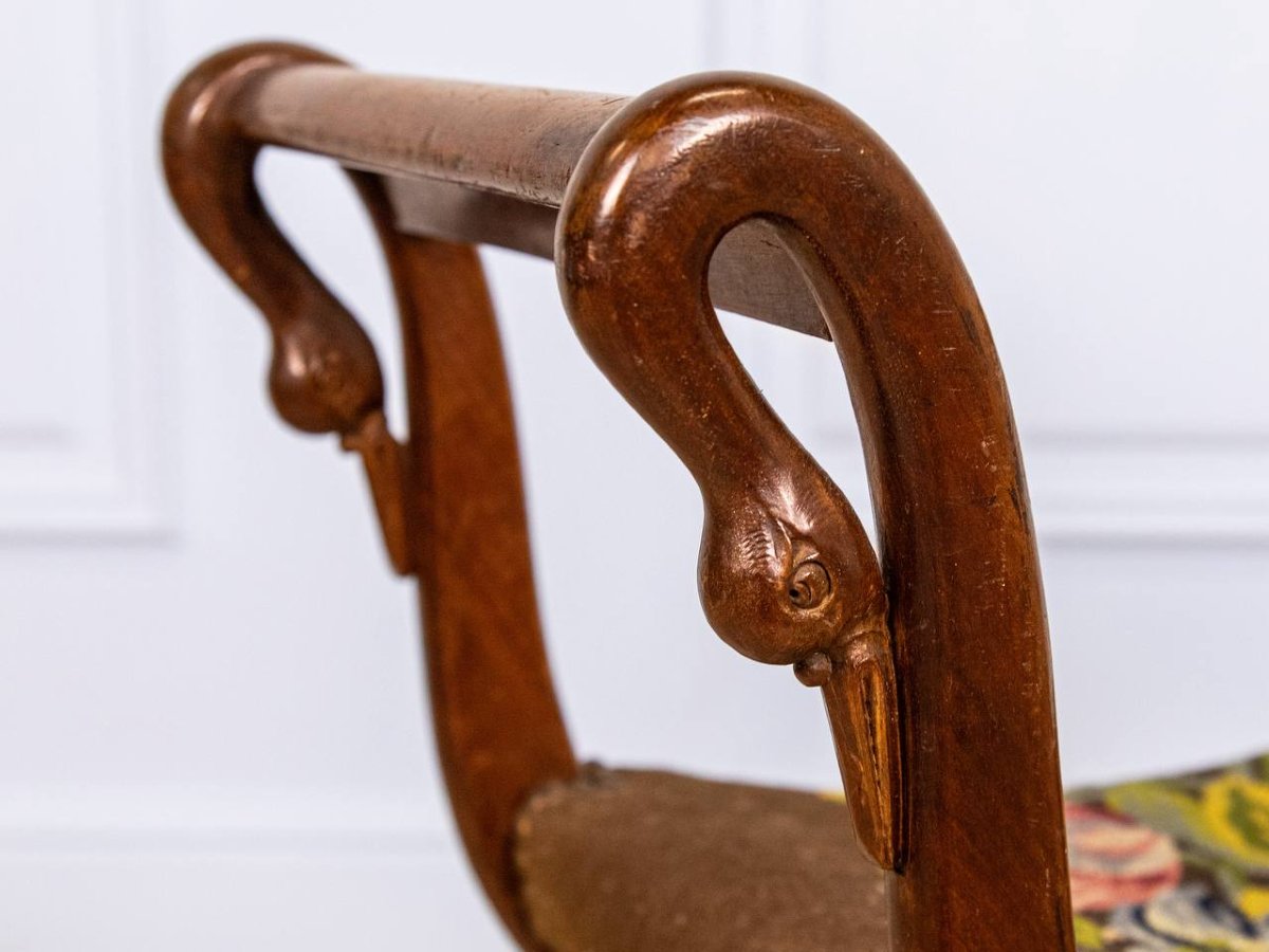 19th-century Curule Stool - Lion's Paw Feet And Swan's Neck Uprights-photo-4