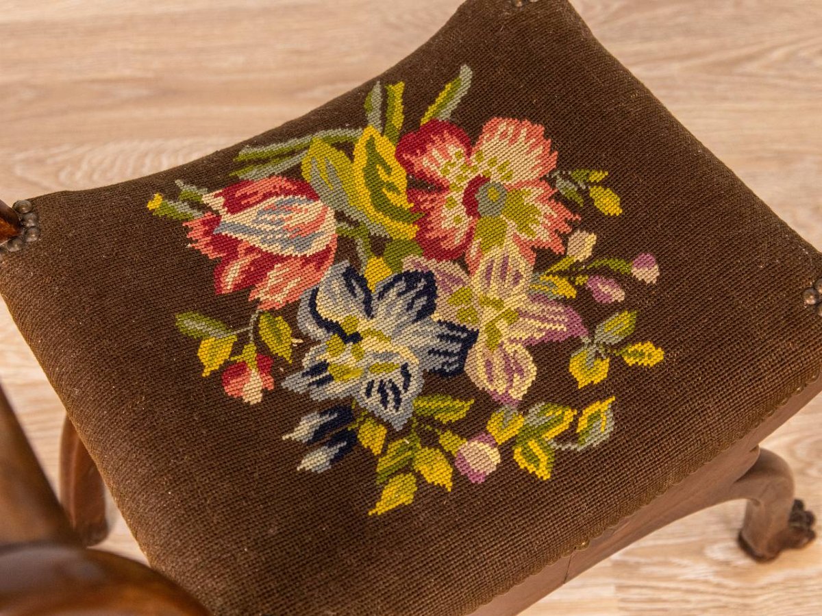 19th-century Curule Stool - Lion's Paw Feet And Swan's Neck Uprights-photo-8