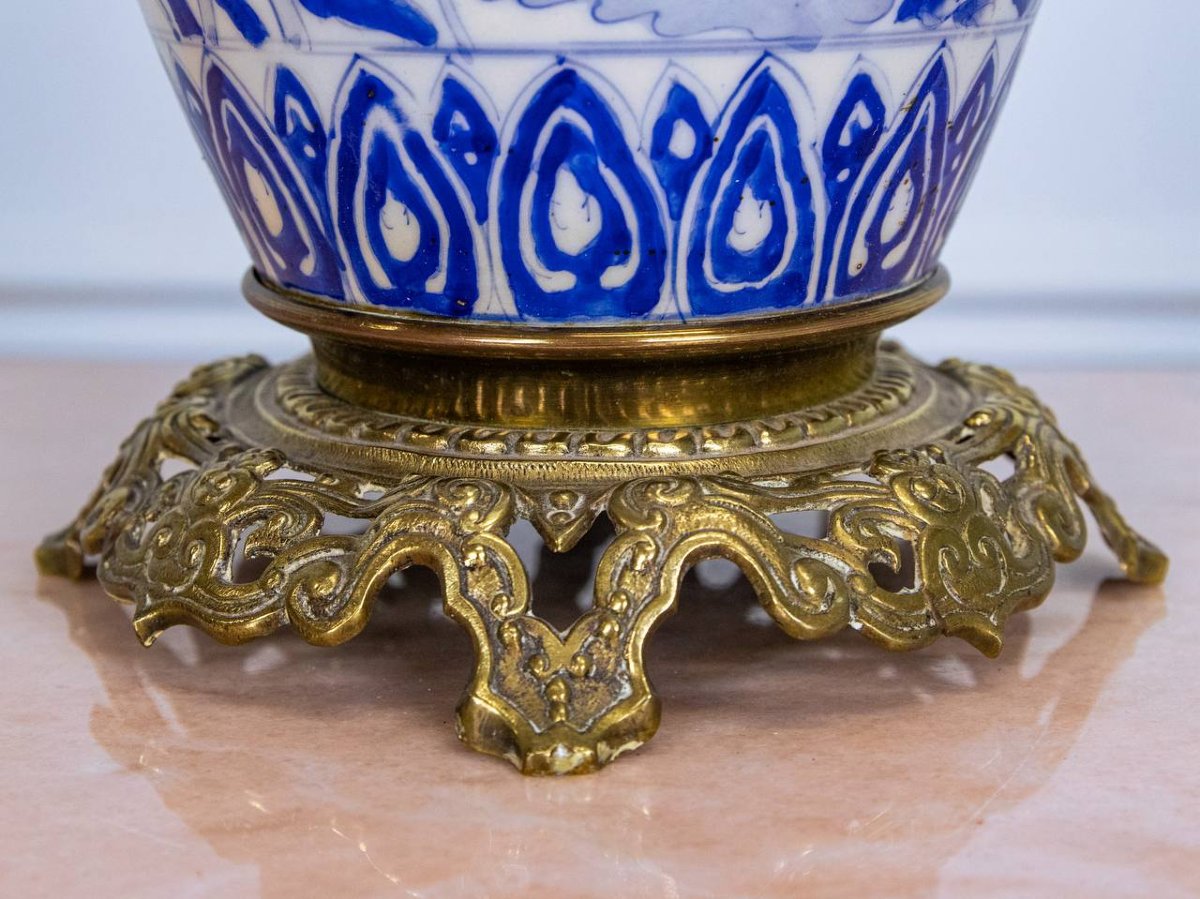 Lampe à pétrole, bleue et blanche du Japon de la période Meiji-photo-3