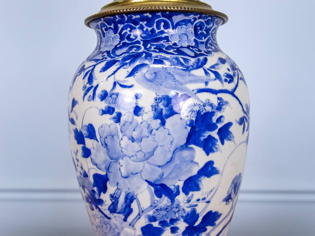 Lampe à pétrole, bleue et blanche du Japon de la période Meiji-photo-1