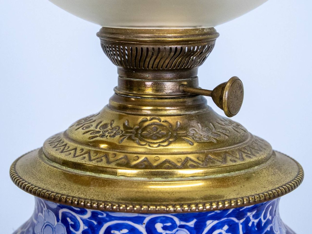 Lampe à pétrole, bleue et blanche du Japon de la période Meiji-photo-2