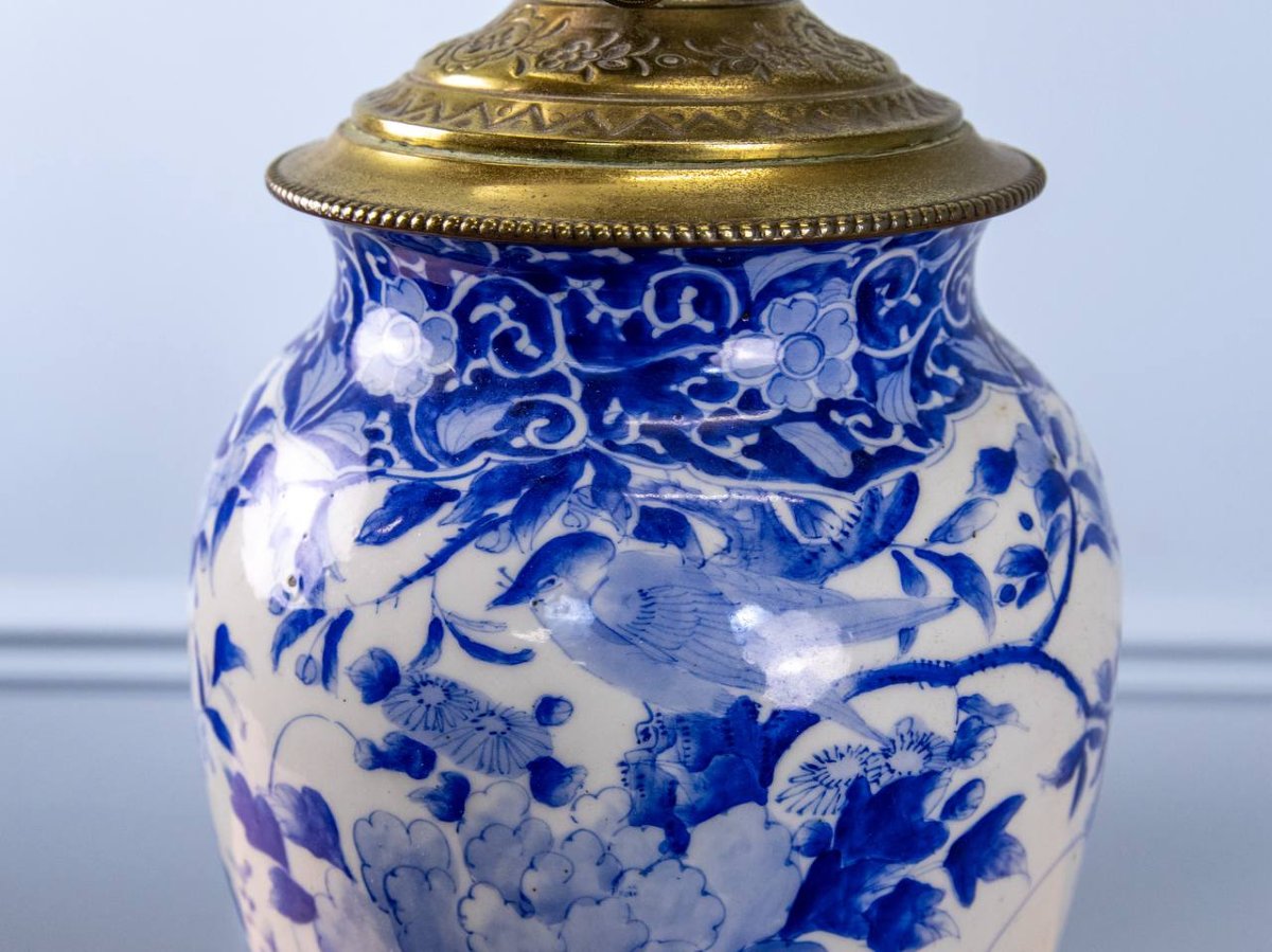 Lampe à pétrole, bleue et blanche du Japon de la période Meiji-photo-5