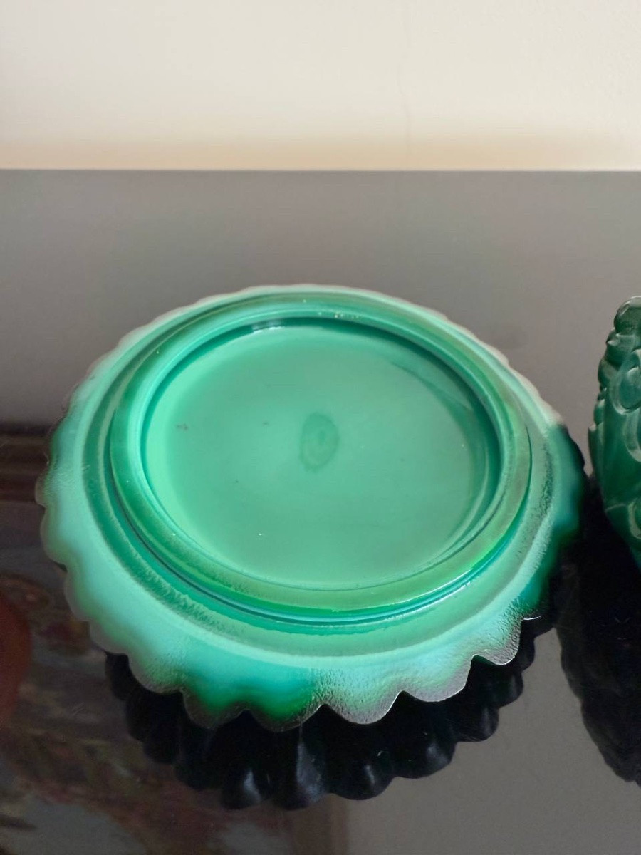 Heinrich Hoffman, Jewelry Box, Box, Case, Candy Dish In Malachite Colored Molded Glass-photo-3