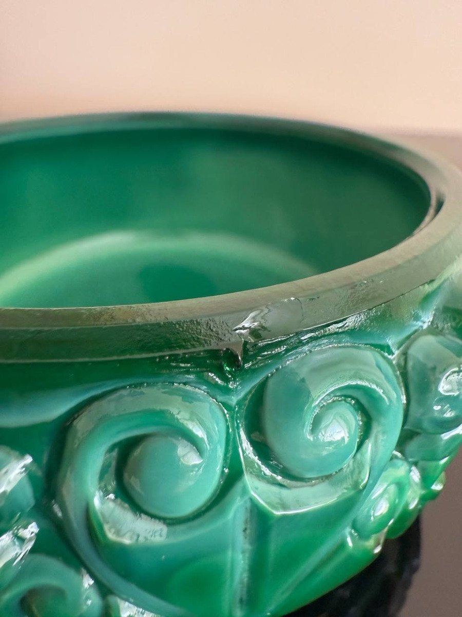 Heinrich Hoffman, Jewelry Box, Box, Case, Candy Dish In Malachite Colored Molded Glass-photo-5