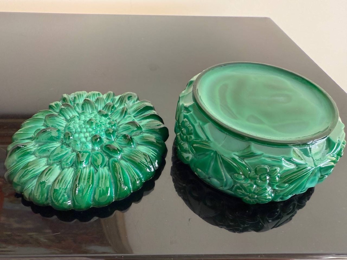 Heinrich Hoffman, Jewelry Box, Box, Case, Candy Dish In Malachite Colored Molded Glass-photo-6