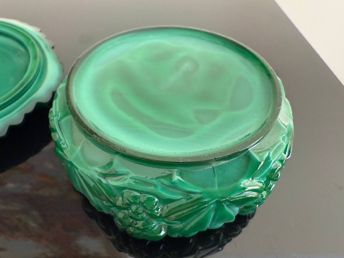 Heinrich Hoffman, Jewelry Box, Box, Case, Candy Dish In Malachite Colored Molded Glass-photo-7