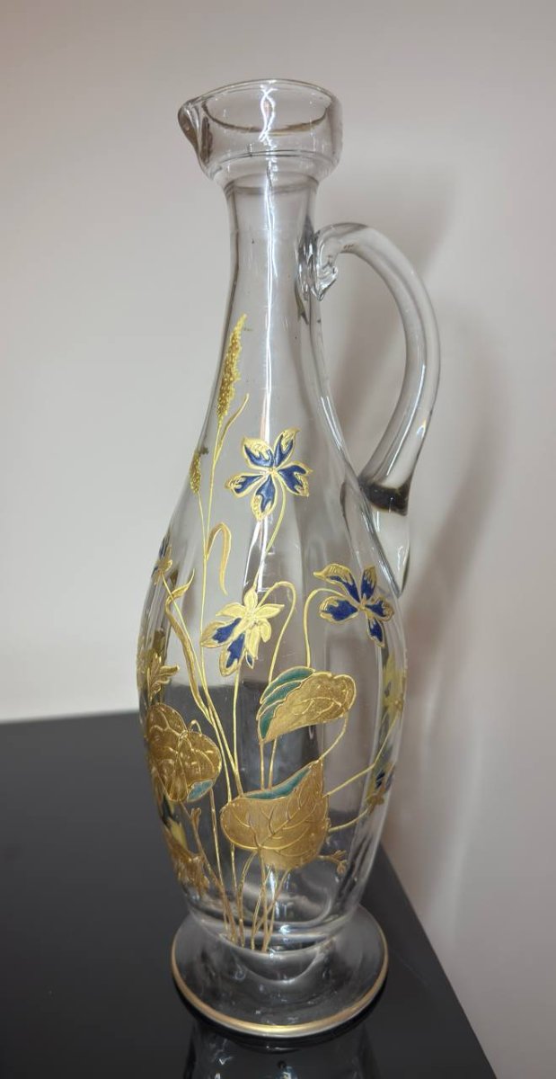 Carafe En Verre Emaillé , Epoque 1890, Theodore Legras, Style Art Nouveau , XIXe-photo-2