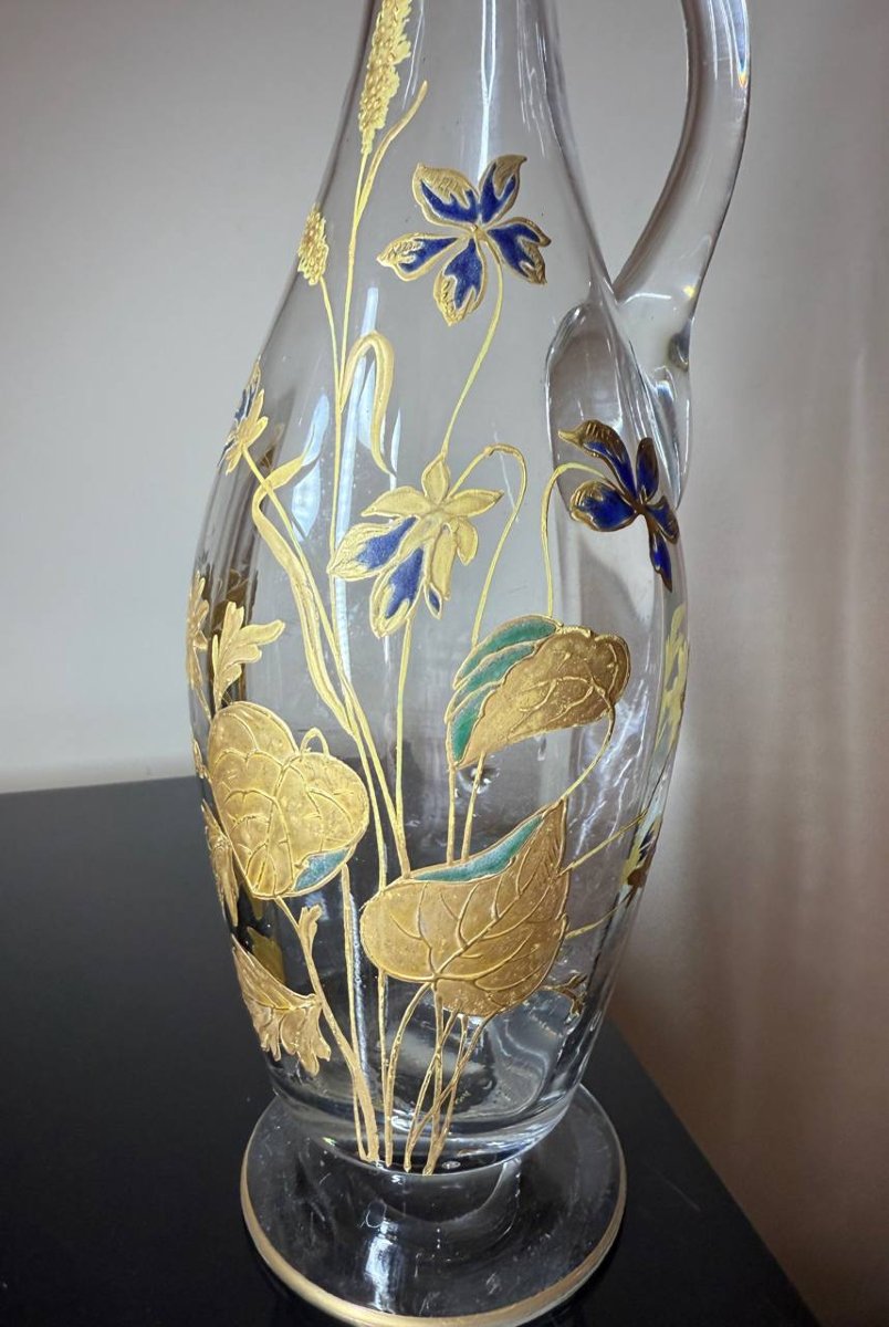 Carafe En Verre Emaillé , Epoque 1890, Theodore Legras, Style Art Nouveau , XIXe-photo-3