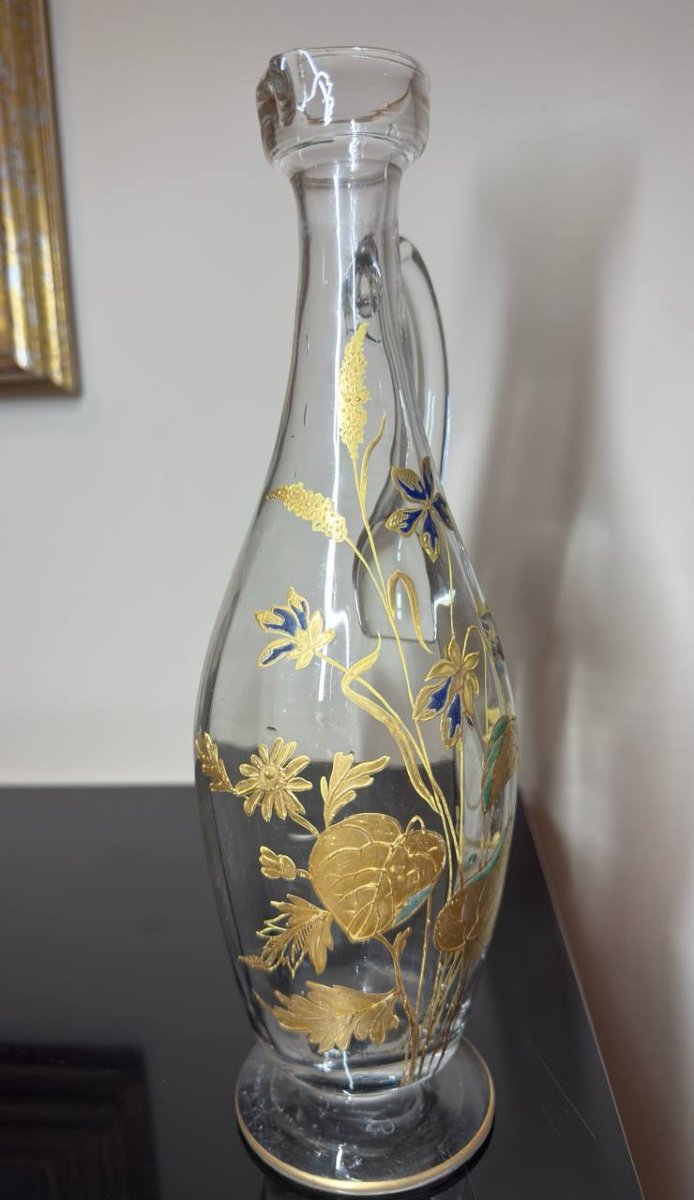 Carafe En Verre Emaillé , Epoque 1890, Theodore Legras, Style Art Nouveau , XIXe-photo-4