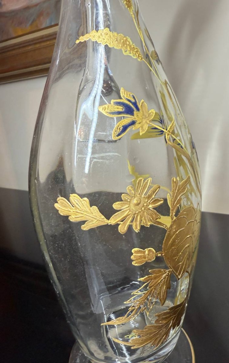 Carafe En Verre Emaillé , Epoque 1890, Theodore Legras, Style Art Nouveau , XIXe-photo-1