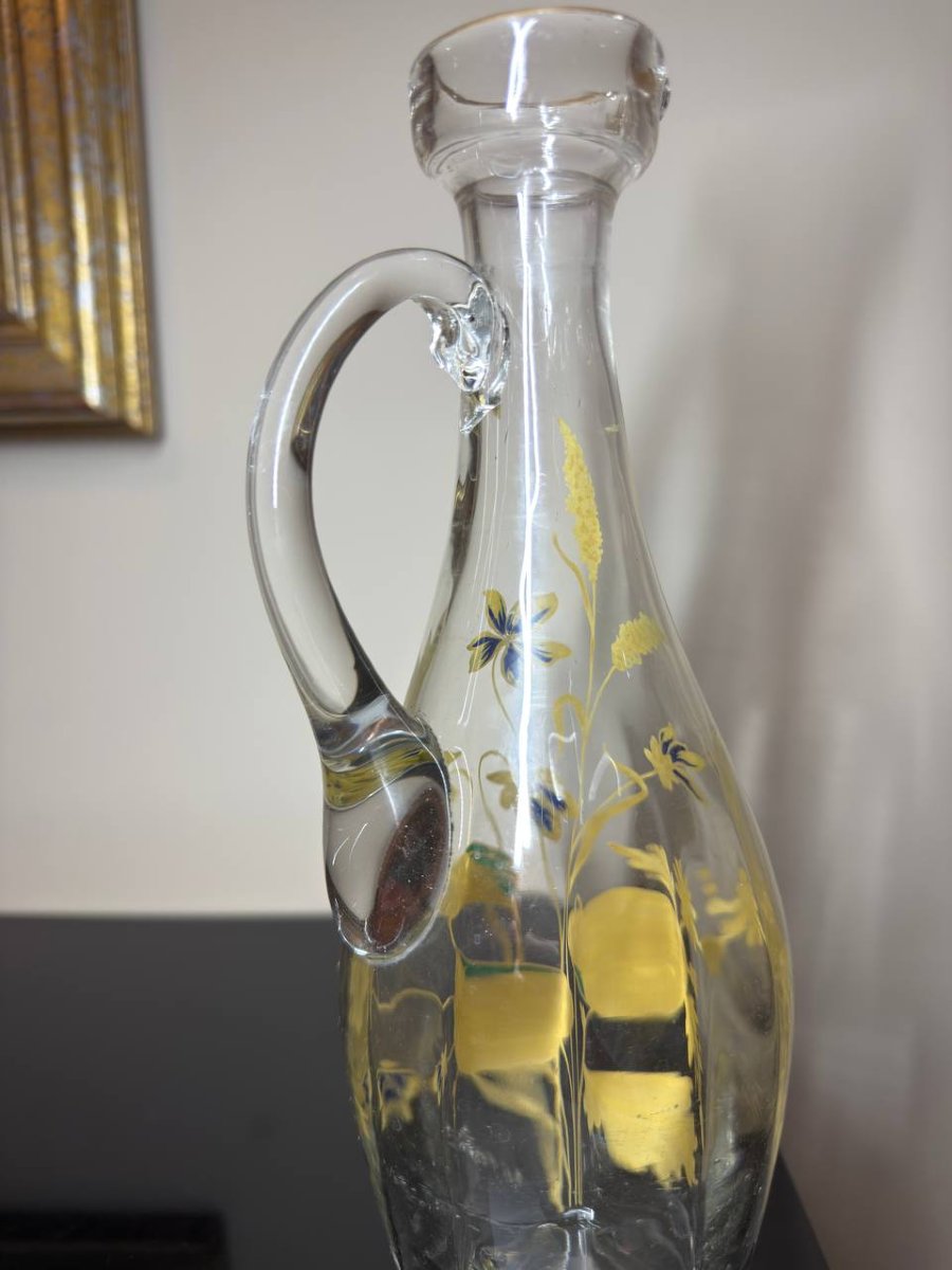 Carafe En Verre Emaillé , Epoque 1890, Theodore Legras, Style Art Nouveau , XIXe-photo-2