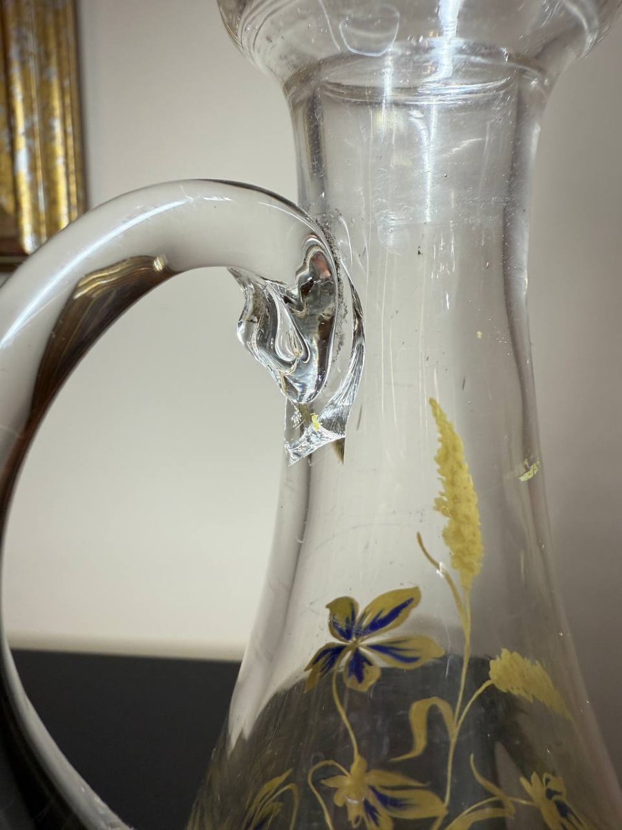 Carafe En Verre Emaillé , Epoque 1890, Theodore Legras, Style Art Nouveau , XIXe-photo-3
