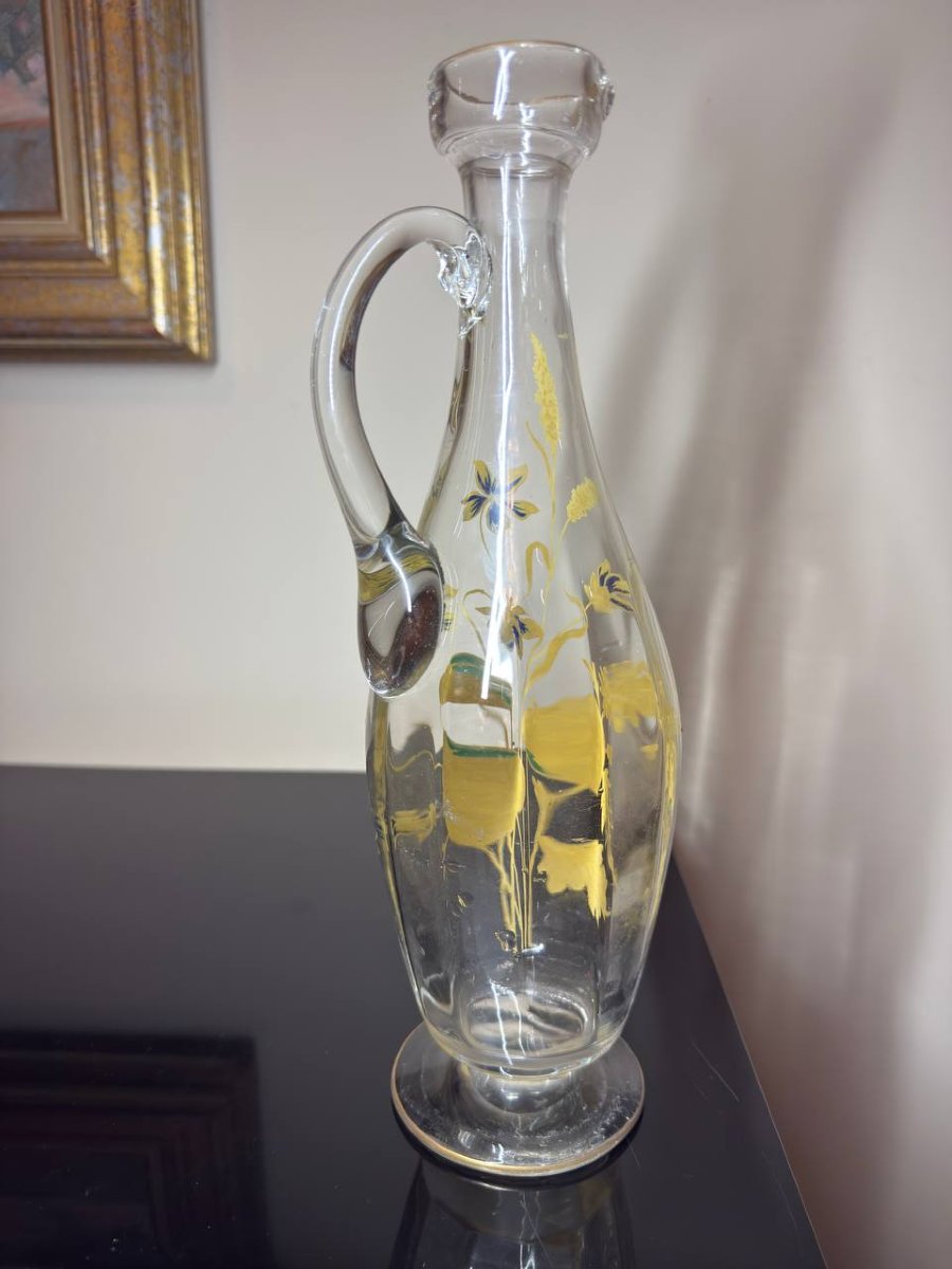 Carafe En Verre Emaillé , Epoque 1890, Theodore Legras, Style Art Nouveau , XIXe-photo-4