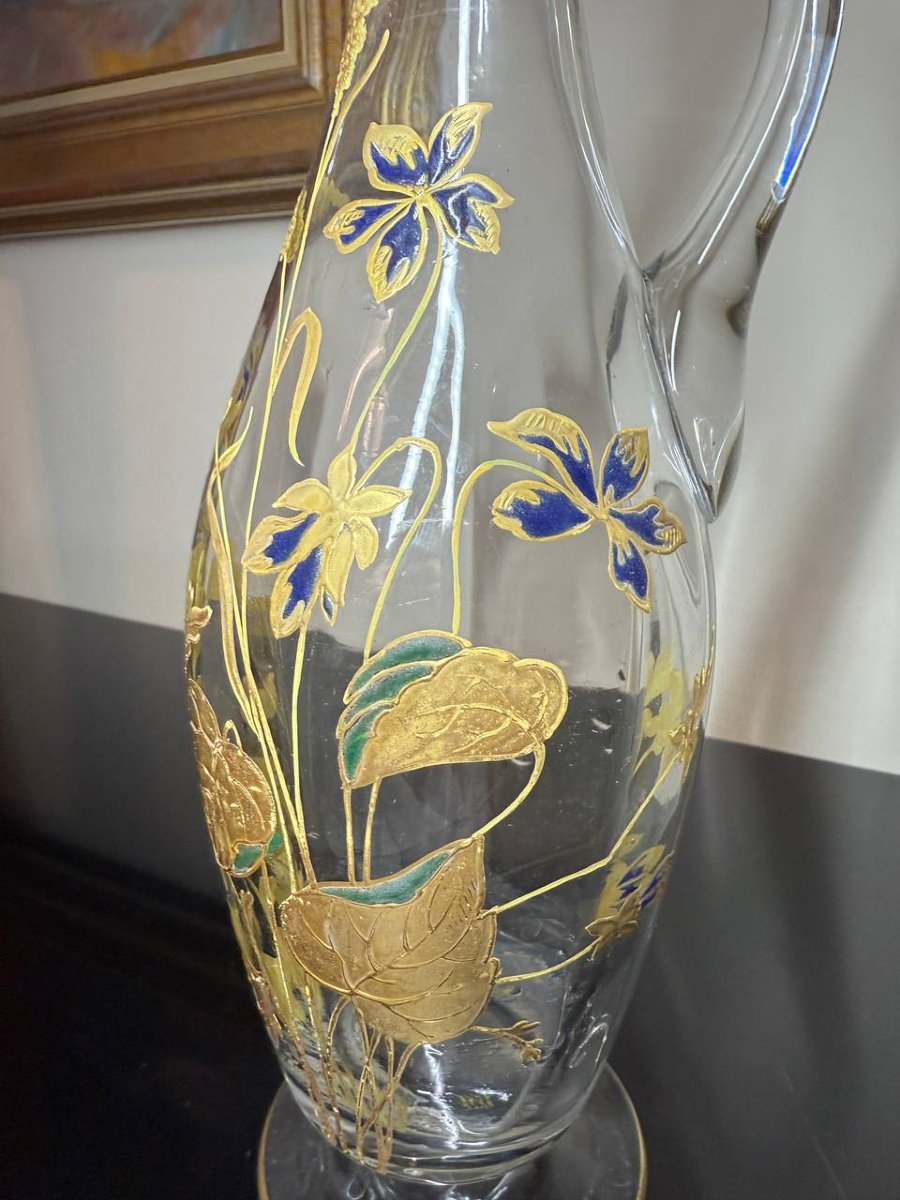 Carafe En Verre Emaillé , Epoque 1890, Theodore Legras, Style Art Nouveau , XIXe-photo-5