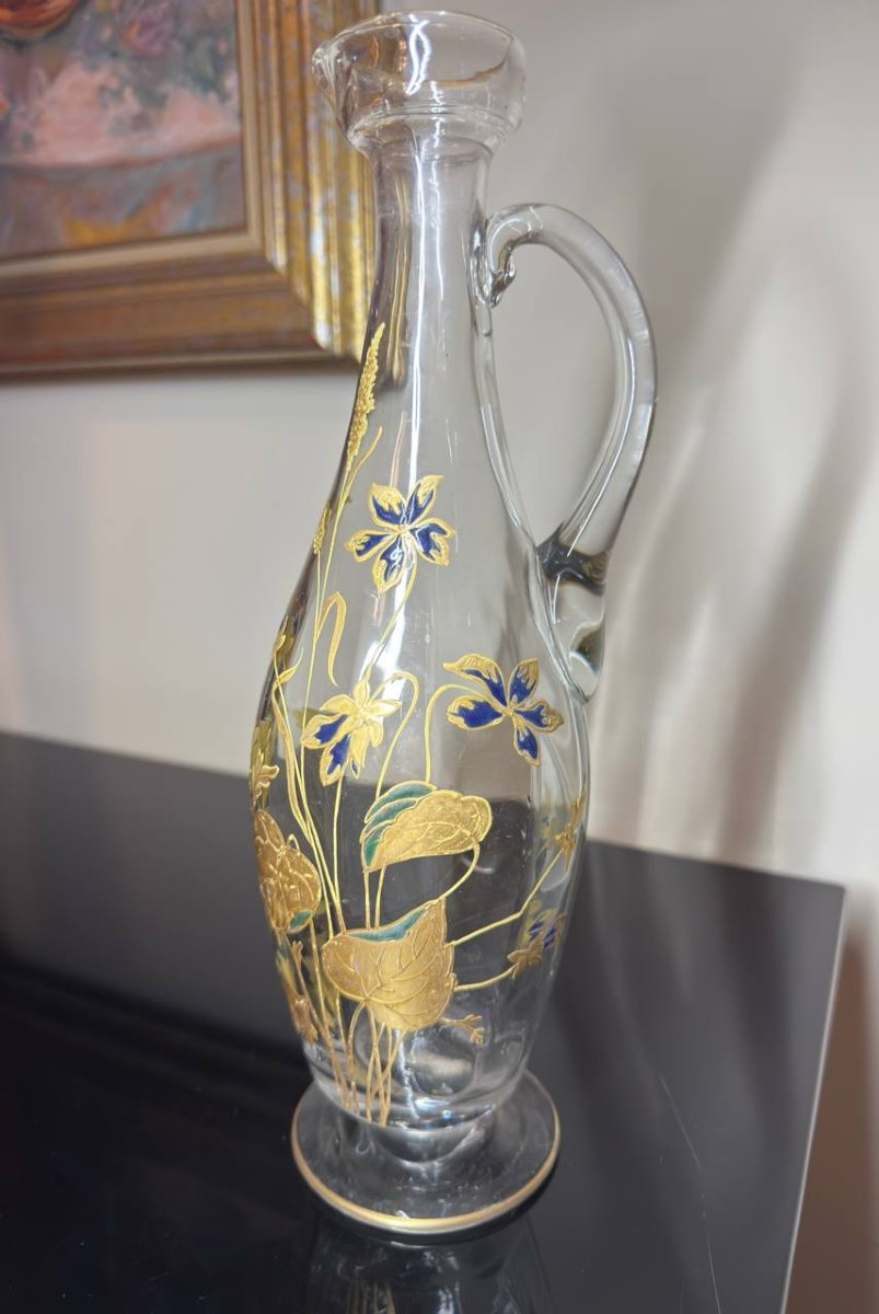 Carafe En Verre Emaillé , Epoque 1890, Theodore Legras, Style Art Nouveau , XIXe-photo-6