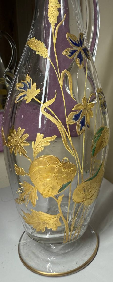 Carafe En Verre Emaillé , Epoque 1890, Theodore Legras, Style Art Nouveau , XIXe-photo-8