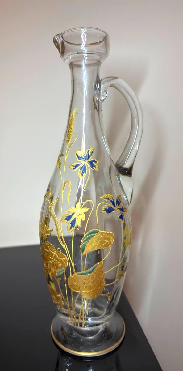 Carafe En Verre Emaillé , Epoque 1890, Theodore Legras, Style Art Nouveau , XIXe