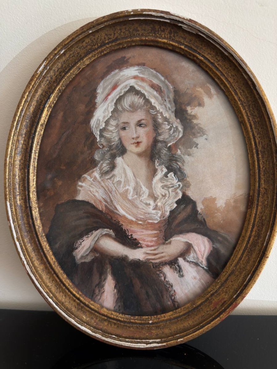 D'après Gainsborough Dupont portrait miniature de Mme Harry Linton .-photo-2
