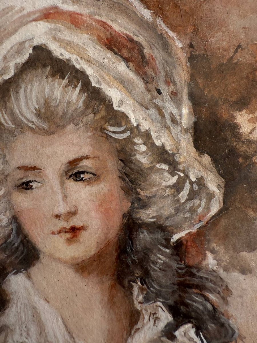 D'après Gainsborough Dupont portrait miniature de Mme Harry Linton .-photo-2
