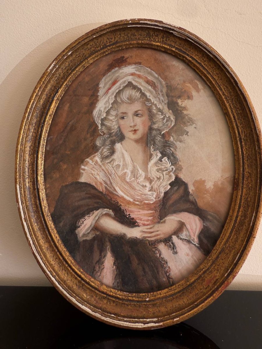 D'après Gainsborough Dupont portrait miniature de Mme Harry Linton .-photo-5
