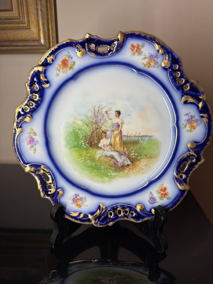 Pair Of Porcelain Plates, Hand-embellished, M. Redon, Limoges, 1891-1906-photo-4