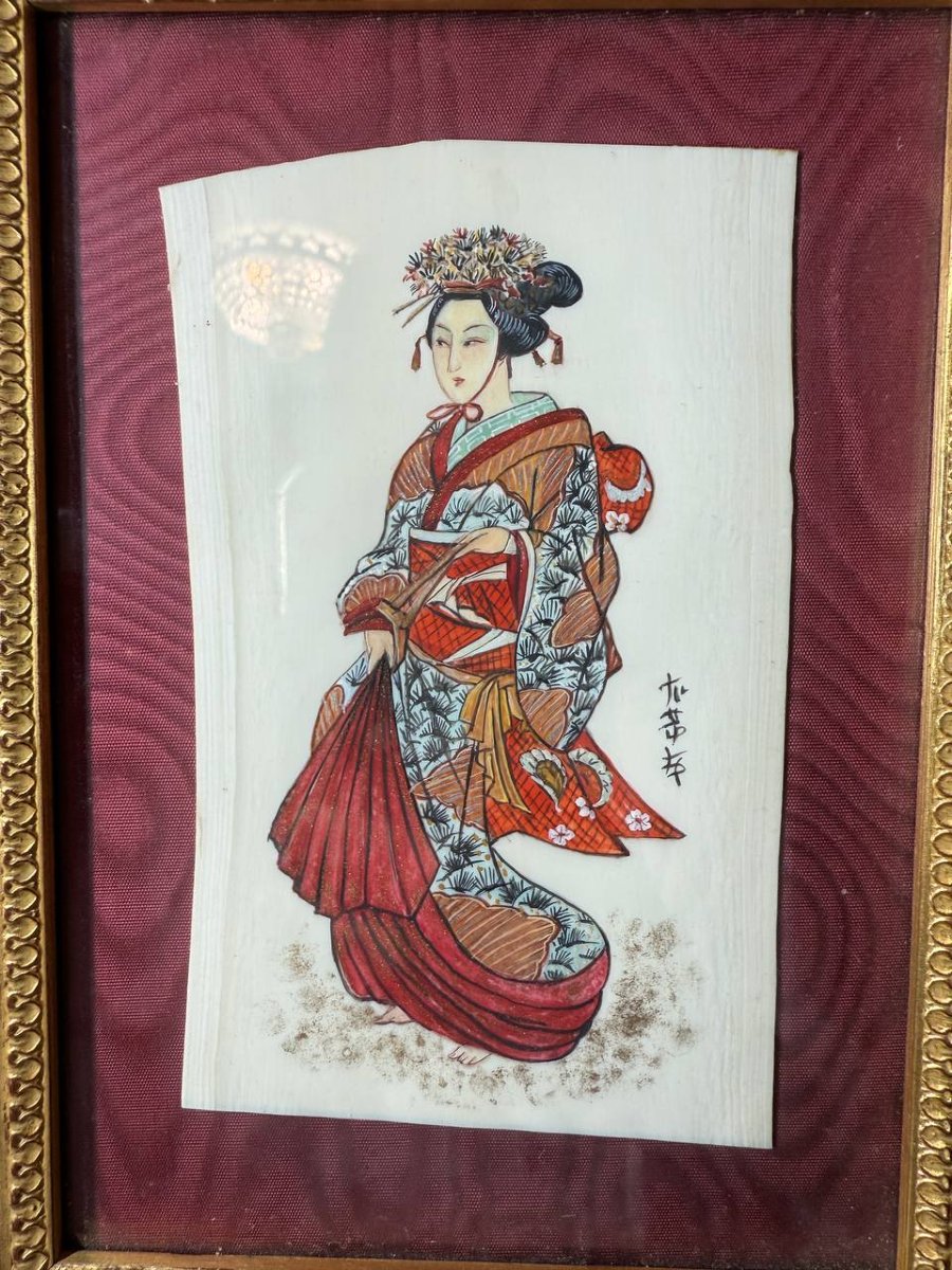 Hand-painted Miniature On Ivory, Asian, Japanese-photo-3