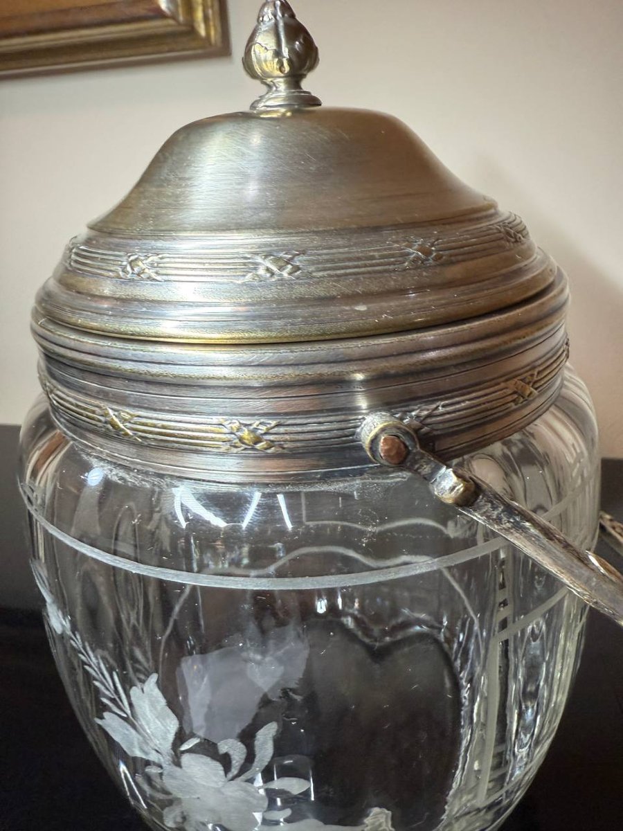 Crystal Biscuit Jar With Silver-plated Metal Frame.-photo-2