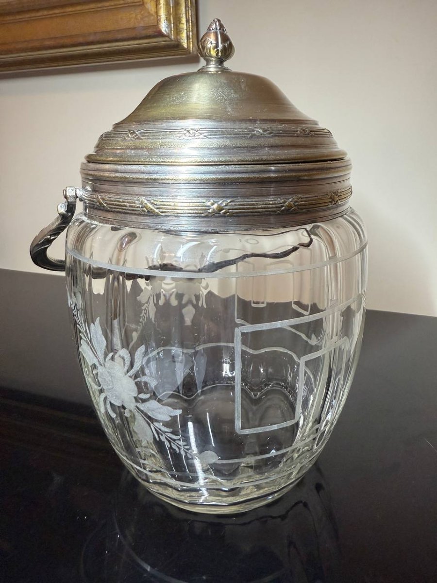 Crystal Biscuit Jar With Silver-plated Metal Frame.-photo-3