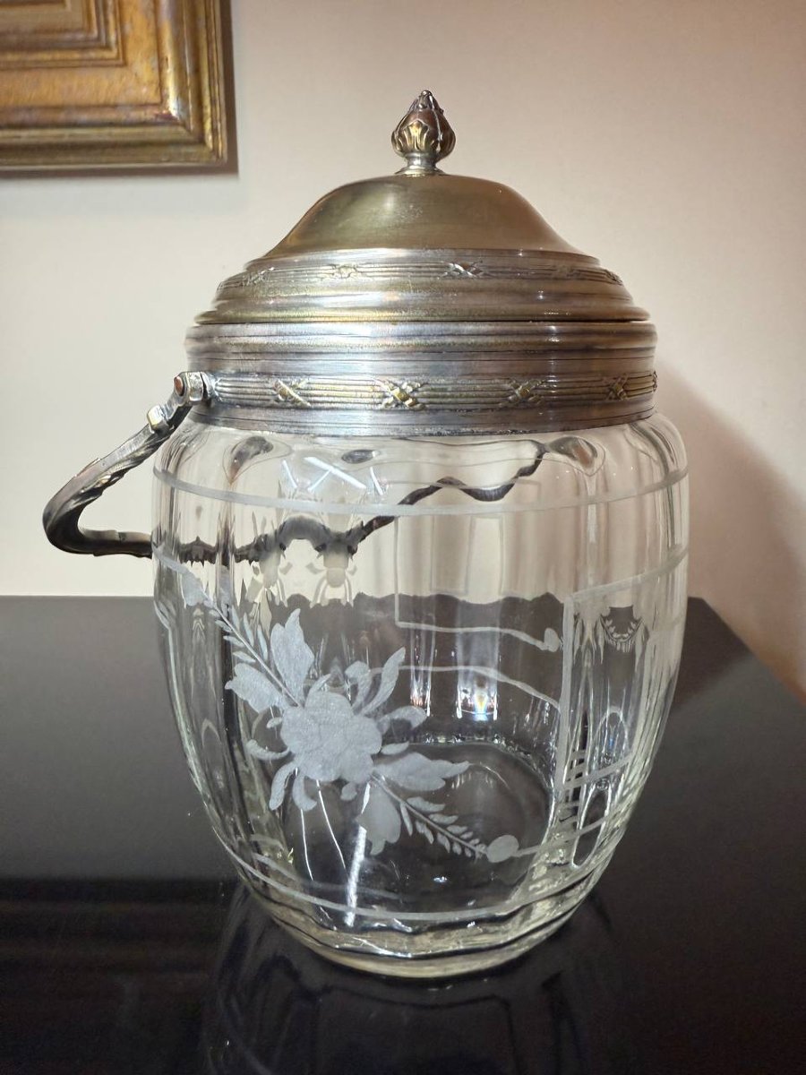 Crystal Biscuit Jar With Silver-plated Metal Frame.-photo-4