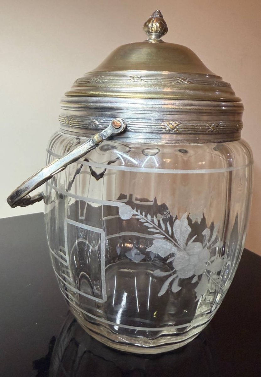 Crystal Biscuit Jar With Silver-plated Metal Frame.-photo-1