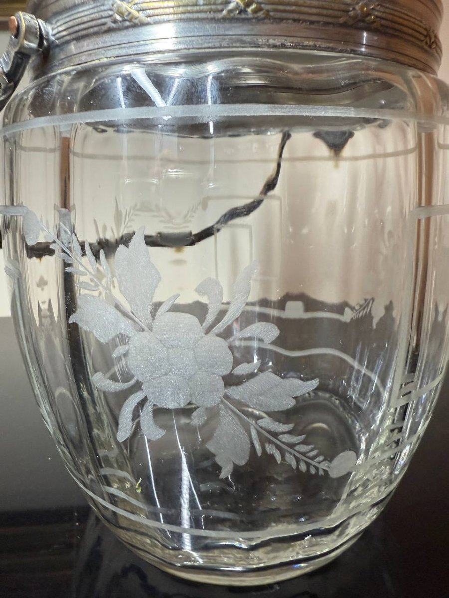 Crystal Biscuit Jar With Silver-plated Metal Frame.-photo-2